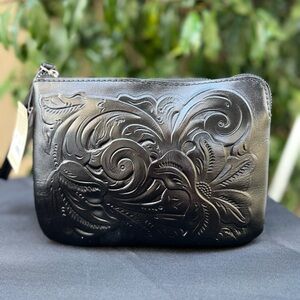 NWT Patricia Nash Black Embossed Leather Clutch
